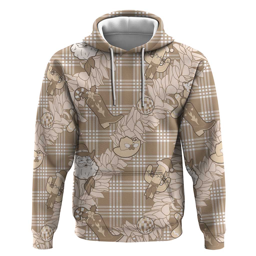 Khaki Palaka Hawaii Cowboy Christmas Hoodie Paniolo Mix Maile Lei - Polynesian Pride