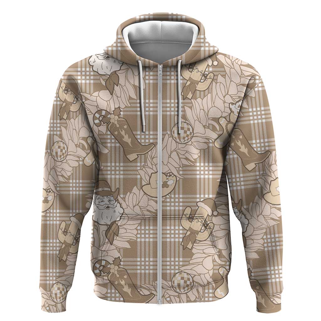 Khaki Palaka Hawaii Cowboy Christmas Hoodie Paniolo Mix Maile Lei - Polynesian Pride