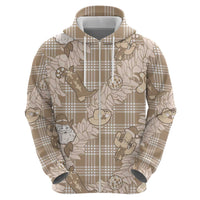 Khaki Palaka Hawaii Cowboy Christmas Hoodie Paniolo Mix Maile Lei - Polynesian Pride