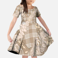Khaki Palaka Hawaii Cowboy Christmas Kid Short Sleeve Dress Paniolo Mix Maile Lei LT7 KID Beige - Polynesian Pride