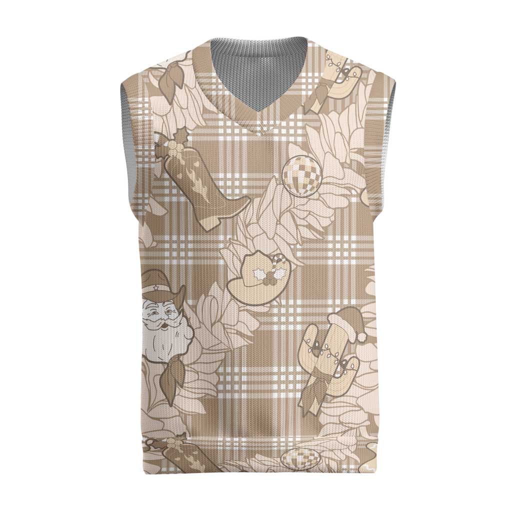 Khaki Palaka Hawaii Cowboy Christmas Knitted V-Neck Vest Paniolo Mix Maile Lei - Polynesian Pride
