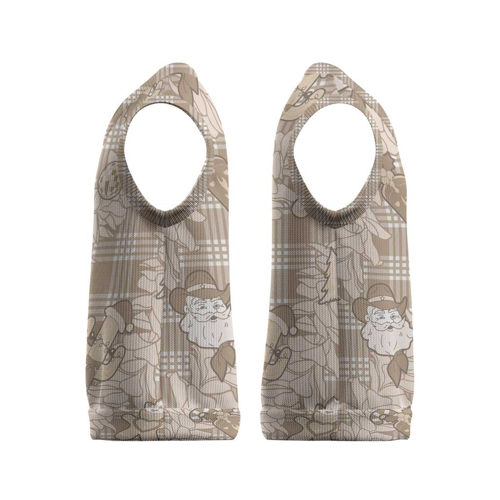 Khaki Palaka Hawaii Cowboy Christmas Knitted V-Neck Vest Paniolo Mix Maile Lei - Polynesian Pride