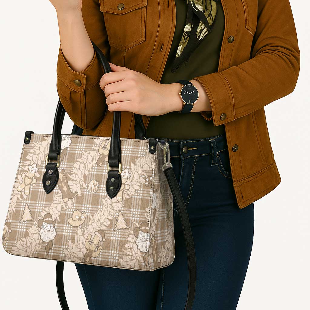 Khaki Palaka Hawaii Cowboy Christmas Leather Bag Paniolo Mix Maile Lei - Polynesian Pride