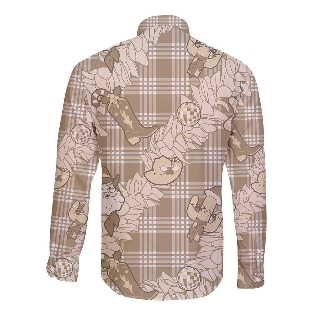 Khaki Palaka Hawaii Cowboy Christmas Long Sleeve Button Shirt Paniolo Mix Maile Lei - Polynesian Pride