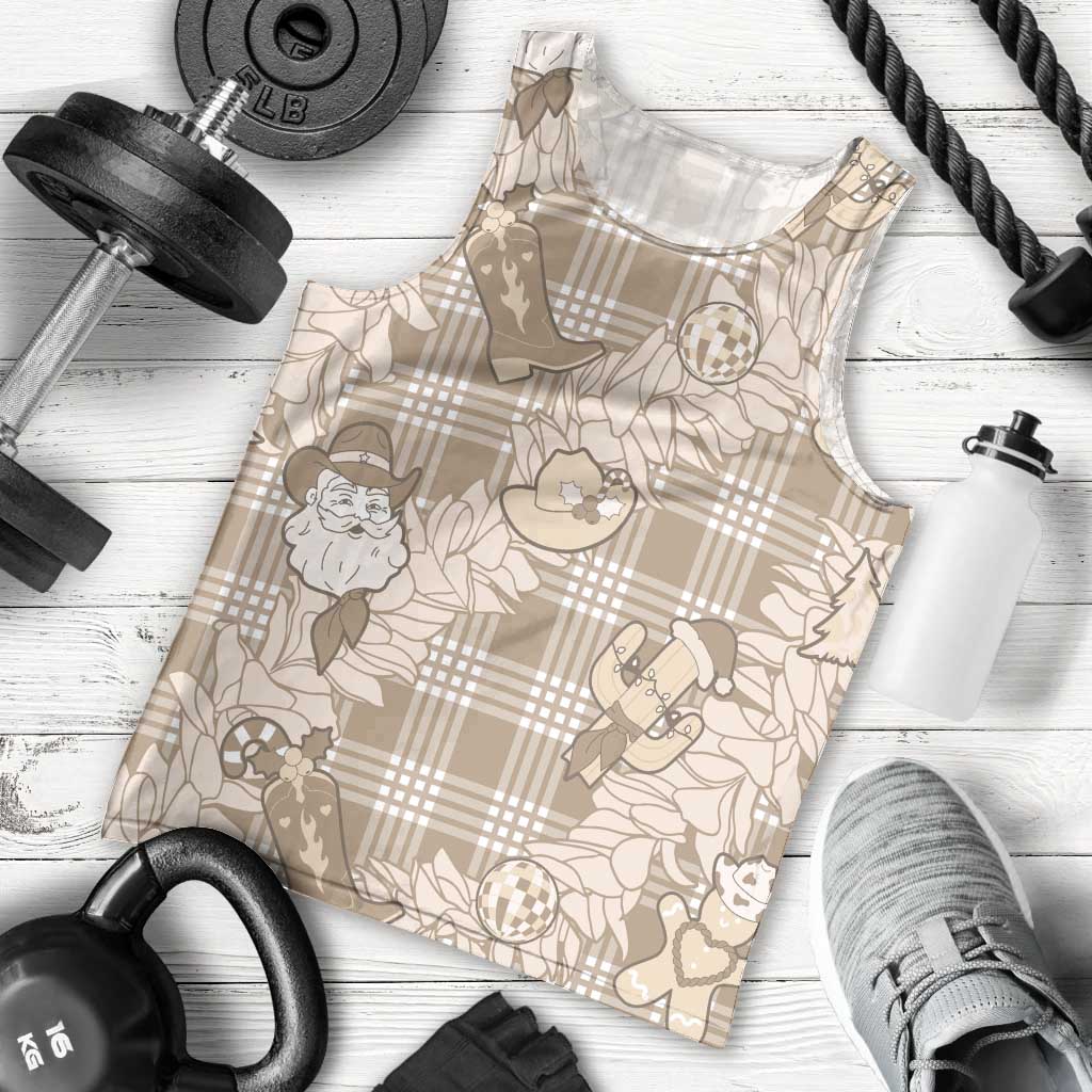 Khaki Palaka Hawaii Cowboy Christmas Men Tank Top Paniolo Mix Maile Lei - Polynesian Pride