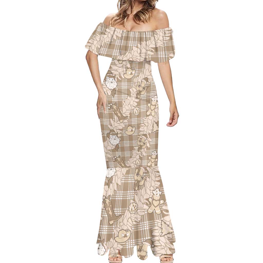 Khaki Palaka Hawaii Cowboy Christmas Mermaid Dress Paniolo Mix Maile Lei LT7 - Polynesian Pride