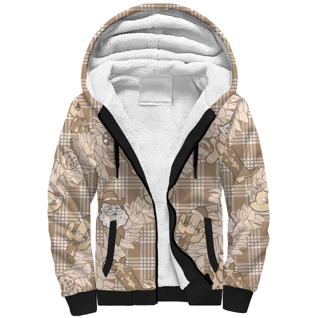 Khaki Palaka Hawaii Cowboy Christmas Sherpa Hoodie Paniolo Mix Maile Lei LT7 Unisex Beige - Polynesian Pride