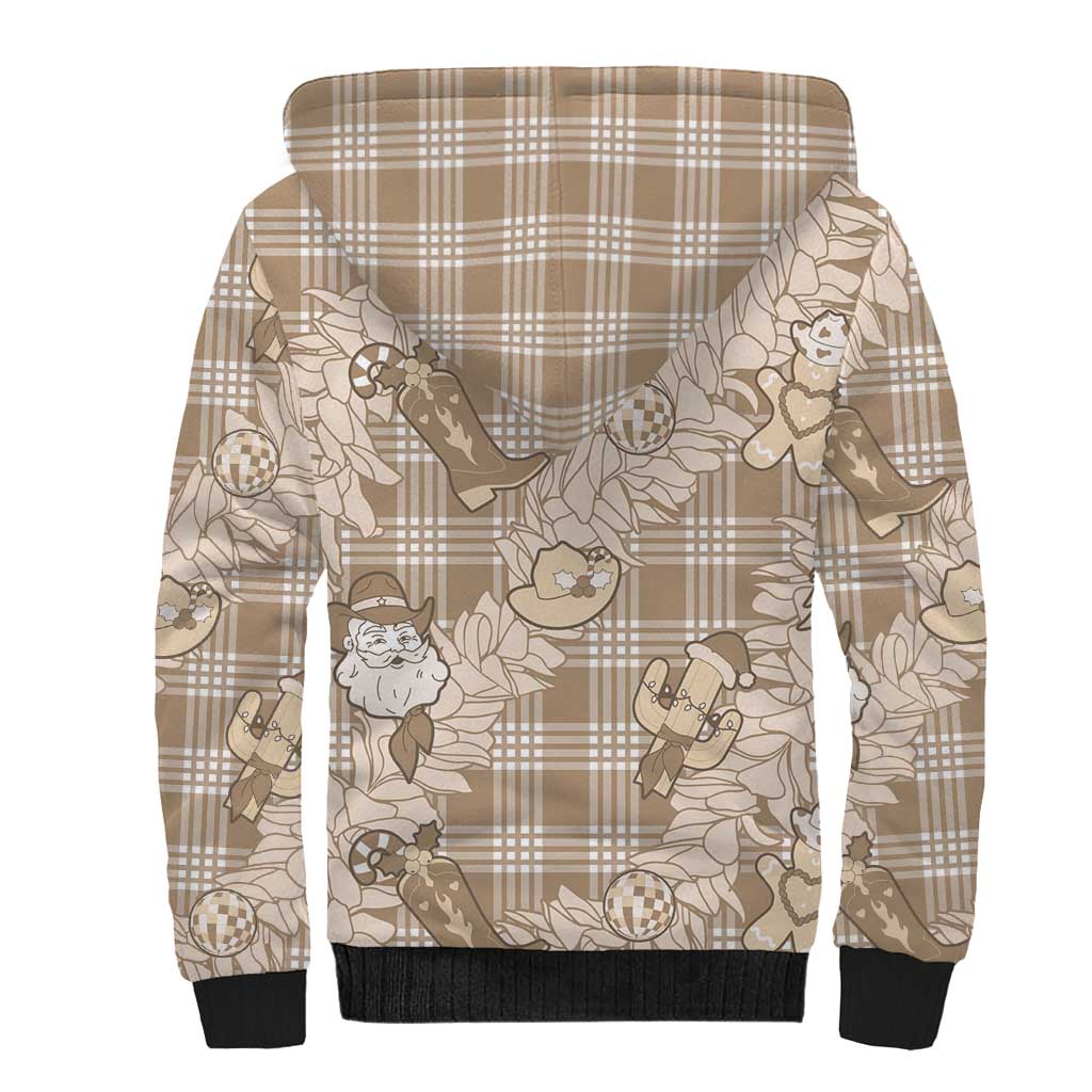 Khaki Palaka Hawaii Cowboy Christmas Sherpa Hoodie Paniolo Mix Maile Lei LT7 - Polynesian Pride