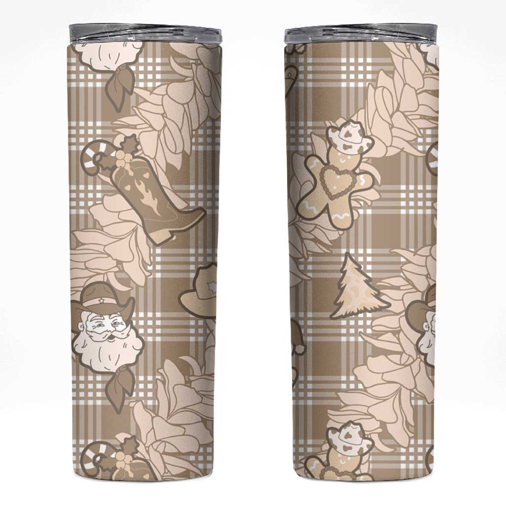 Khaki Palaka Hawaii Cowboy Christmas Skinny Tumbler Paniolo Mix Maile Lei LT7 Beige - Polynesian Pride