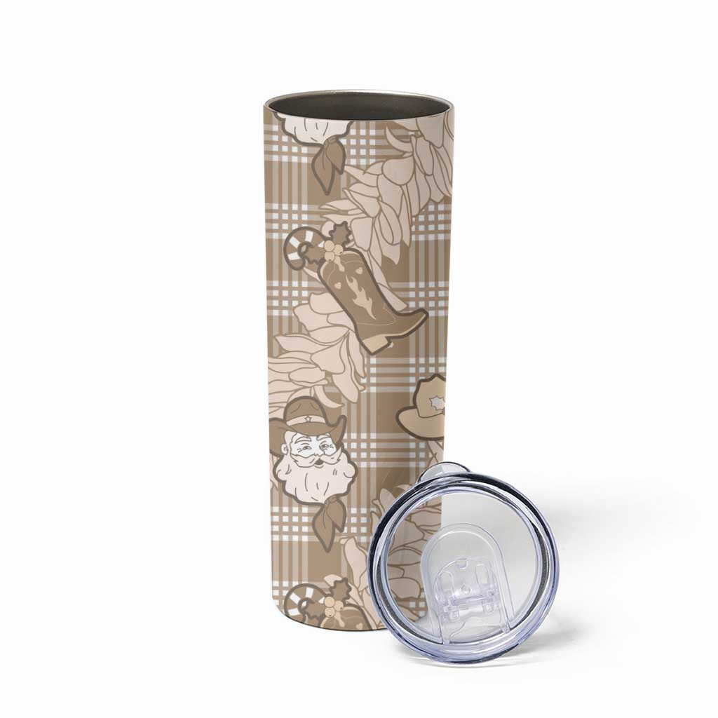 Khaki Palaka Hawaii Cowboy Christmas Skinny Tumbler Paniolo Mix Maile Lei LT7 - Polynesian Pride