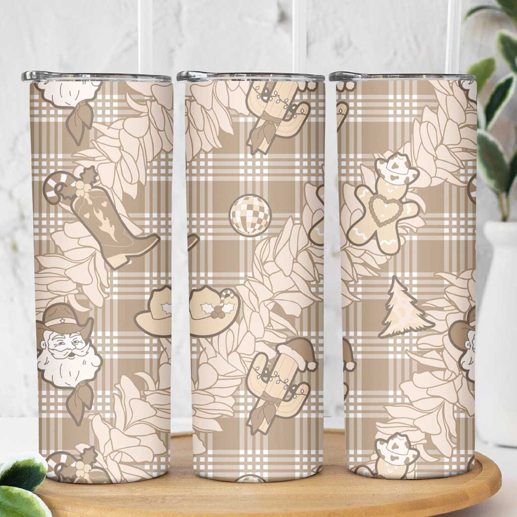 Khaki Palaka Hawaii Cowboy Christmas Skinny Tumbler Paniolo Mix Maile Lei LT7 - Polynesian Pride