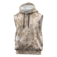 Khaki Palaka Hawaii Cowboy Christmas Sleeveless Hoodie Paniolo Mix Maile Lei LT7 Beige - Polynesian Pride