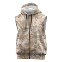 Khaki Palaka Hawaii Cowboy Christmas Sleeveless Zip Hoodie Paniolo Mix Maile Lei LT7 Beige - Polynesian Pride