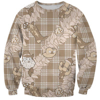 Khaki Palaka Hawaii Cowboy Christmas Sweatshirt Paniolo Mix Maile Lei LT7 Unisex Beige - Polynesian Pride