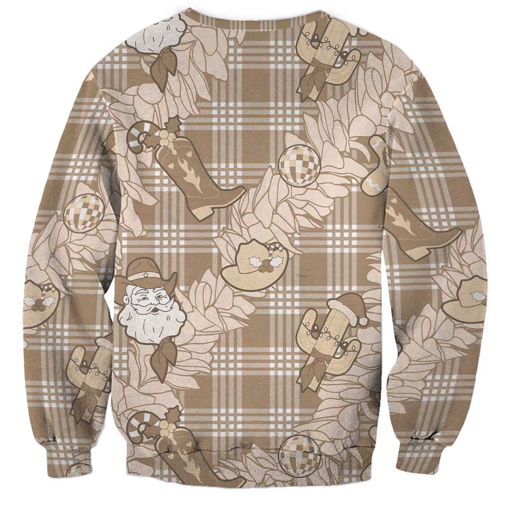 Khaki Palaka Hawaii Cowboy Christmas Sweatshirt Paniolo Mix Maile Lei LT7 - Polynesian Pride