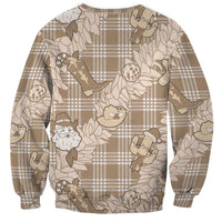Khaki Palaka Hawaii Cowboy Christmas Sweatshirt Paniolo Mix Maile Lei LT7 - Polynesian Pride