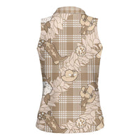 Khaki Palaka Hawaii Cowboy Christmas Women Sleeveless Polo Shirt Paniolo Mix Maile Lei LT7 - Polynesian Pride