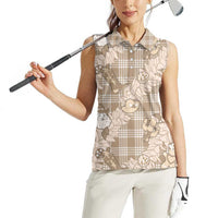 Khaki Palaka Hawaii Cowboy Christmas Women Sleeveless Polo Shirt Paniolo Mix Maile Lei LT7 - Polynesian Pride