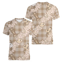 Khaki Palaka Hawaii Cowboy Christmas Women V-Neck T-Shirt Paniolo Mix Maile Lei LT7 - Polynesian Pride