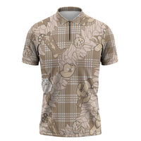 Khaki Palaka Hawaii Cowboy Christmas Zipper Polo Shirt Paniolo Mix Maile Lei LT7 Beige - Polynesian Pride