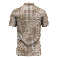 Khaki Palaka Hawaii Cowboy Christmas Zipper Polo Shirt Paniolo Mix Maile Lei LT7 - Polynesian Pride