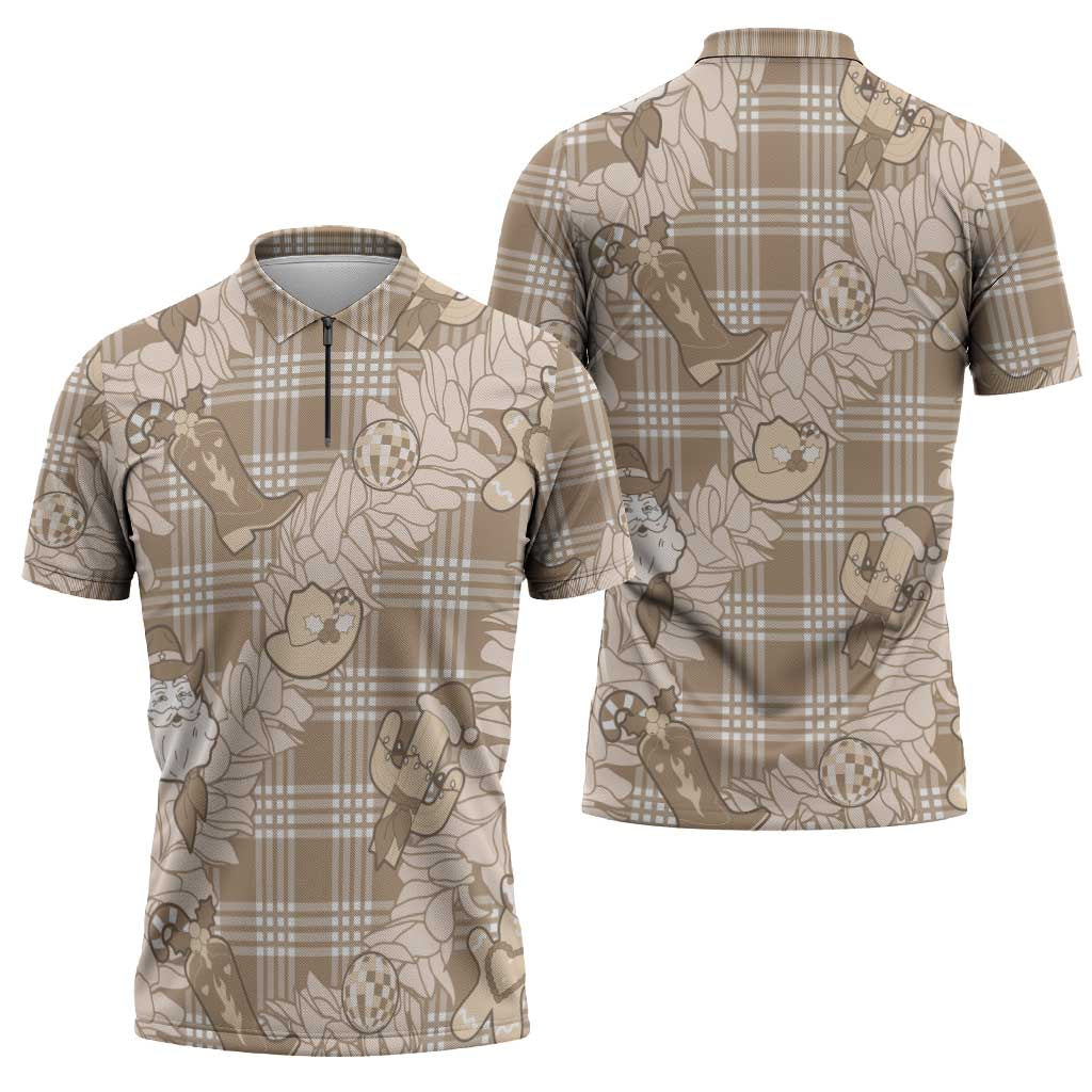 Khaki Palaka Hawaii Cowboy Christmas Zipper Polo Shirt Paniolo Mix Maile Lei LT7 - Polynesian Pride