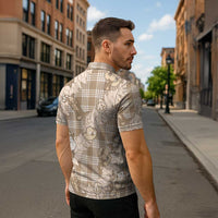Khaki Palaka Hawaii Cowboy Christmas Zipper Polo Shirt Paniolo Mix Maile Lei LT7 - Polynesian Pride