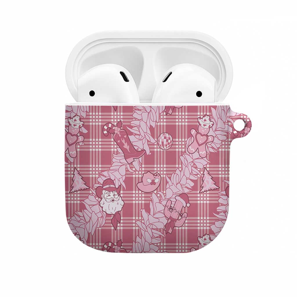 Pink Palaka Hawaii Cowboy Christmas AirPods Case Paniolo Mix Maile Lei - Polynesian Pride