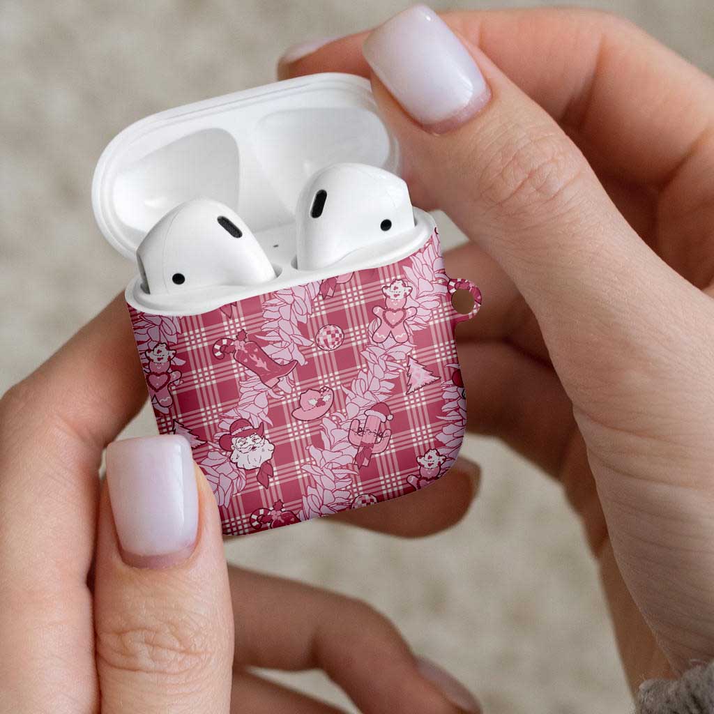 Pink Palaka Hawaii Cowboy Christmas AirPods Case Paniolo Mix Maile Lei - Polynesian Pride