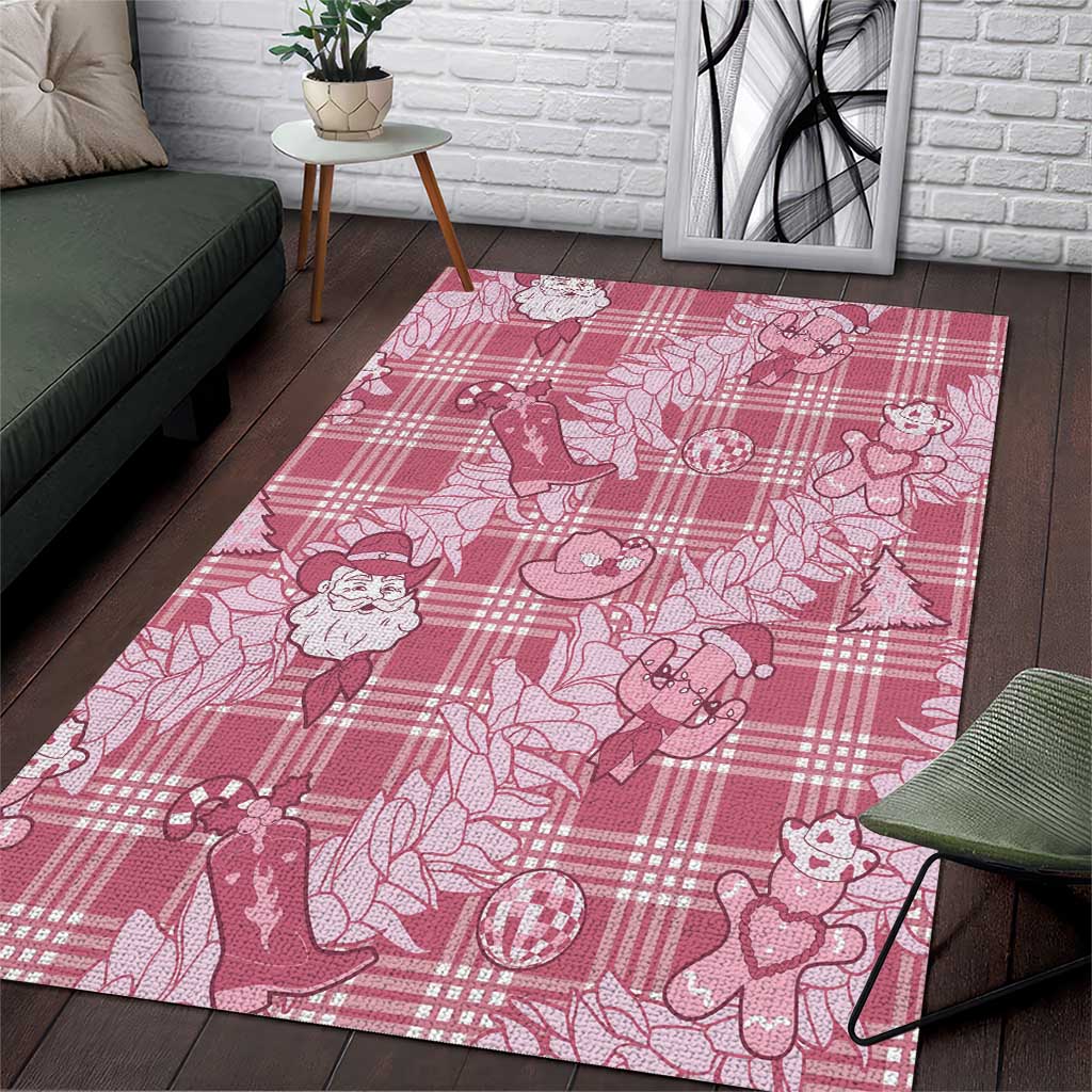 Pink Palaka Hawaii Cowboy Christmas Area Rug Paniolo Mix Maile Lei LT7 Pink - Polynesian Pride