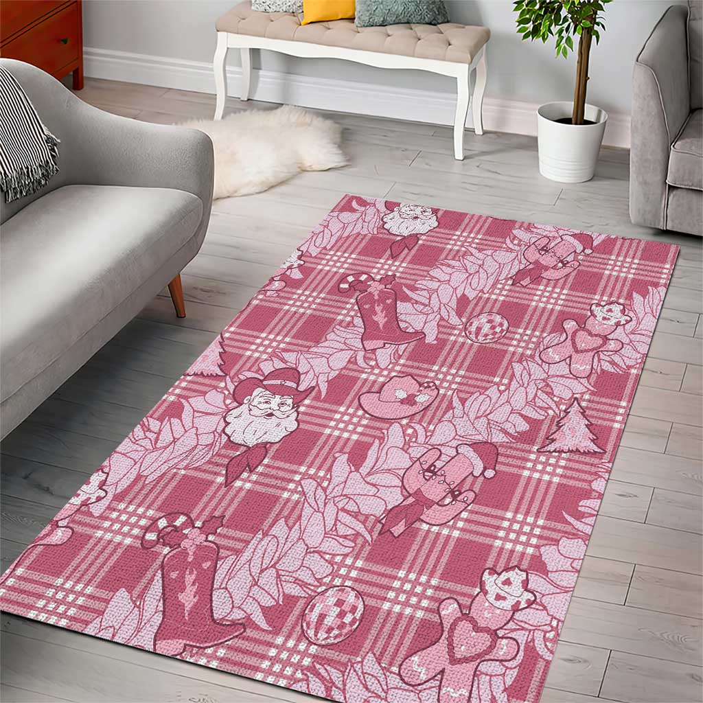 Pink Palaka Hawaii Cowboy Christmas Area Rug Paniolo Mix Maile Lei LT7 - Polynesian Pride