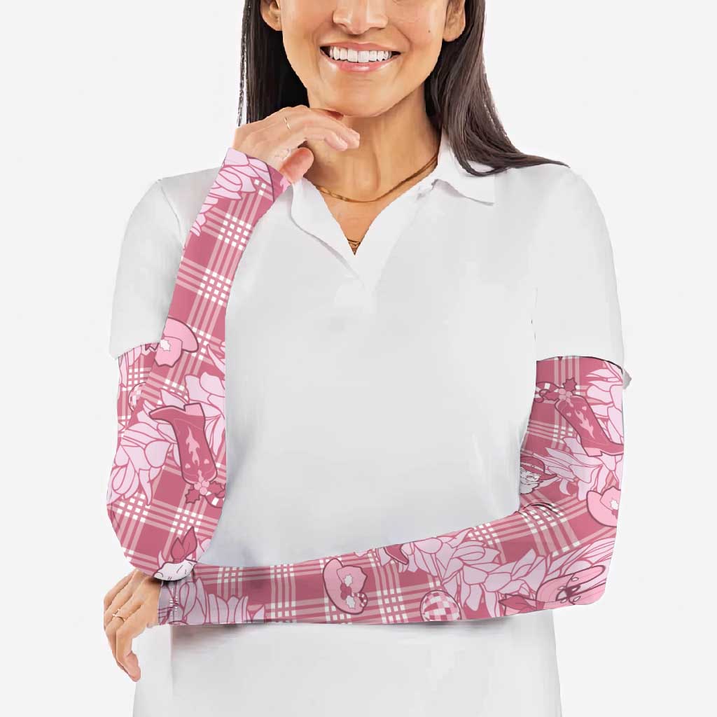 Pink Palaka Hawaii Cowboy Christmas Arm Sleeves Paniolo Mix Maile Lei - Polynesian Pride