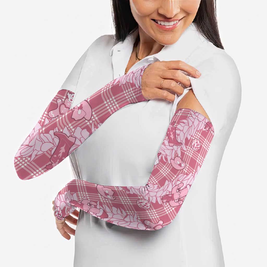 Pink Palaka Hawaii Cowboy Christmas Arm Sleeves Paniolo Mix Maile Lei - Polynesian Pride