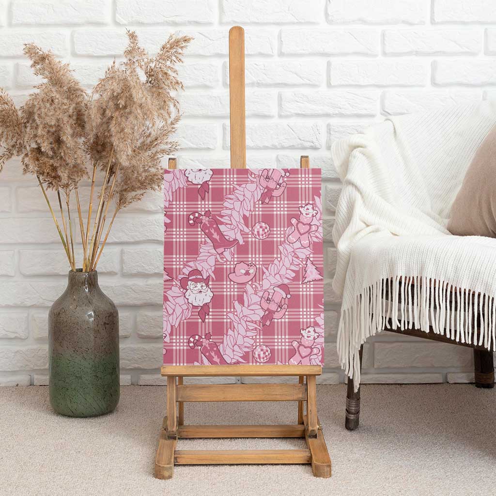 Pink Palaka Hawaii Cowboy Christmas Canvas Wall Art Paniolo Mix Maile Lei - Polynesian Pride