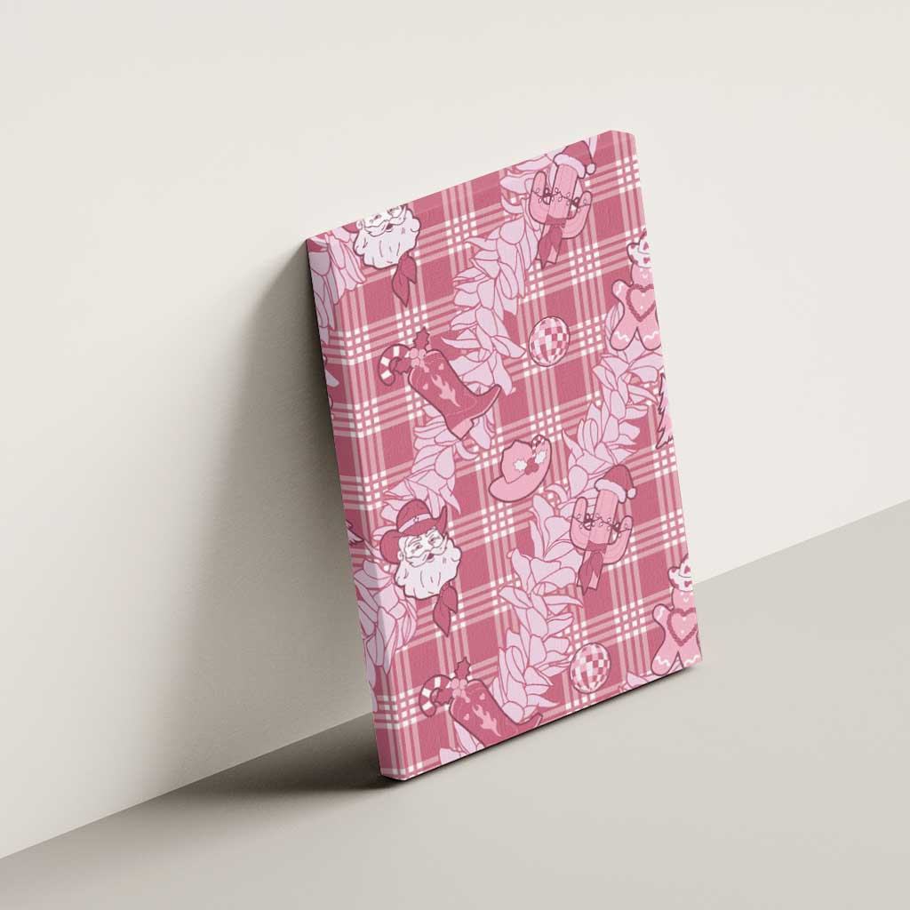 Pink Palaka Hawaii Cowboy Christmas Canvas Wall Art Paniolo Mix Maile Lei - Polynesian Pride