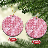Pink Palaka Hawaii Cowboy Christmas Ceramic Ornament Paniolo Mix Maile Lei - Polynesian Pride