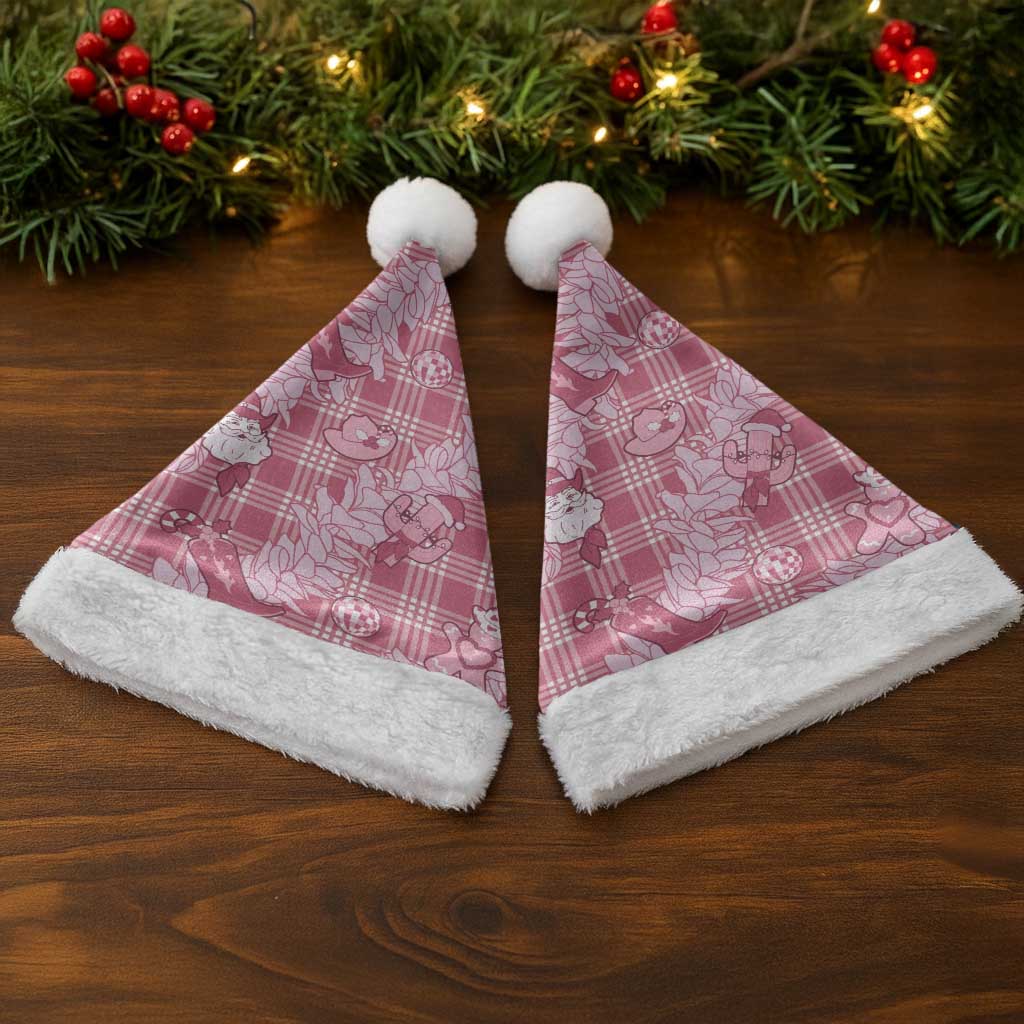 Pink Palaka Hawaii Cowboy Christmas Santa Hat Paniolo Mix Maile Lei - Polynesian Pride