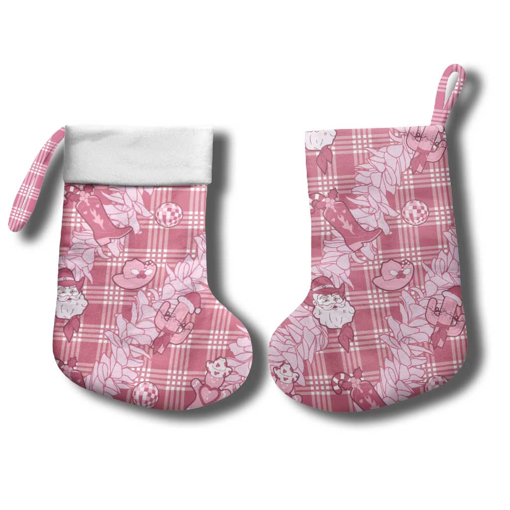 Pink Palaka Hawaii Cowboy Christmas Stocking Paniolo Mix Maile Lei - Polynesian Pride