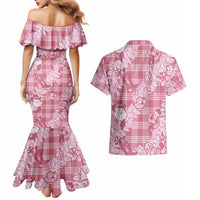 Pink Palaka Hawaii Cowboy Christmas Couples Matching Mermaid Dress and Hawaiian Shirt Paniolo Mix Maile Lei LT7 - Polynesian Pride