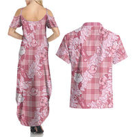 Pink Palaka Hawaii Cowboy Christmas Couples Matching Summer Maxi Dress and Hawaiian Shirt Paniolo Mix Maile Lei LT7 - Polynesian Pride