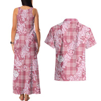 Pink Palaka Hawaii Cowboy Christmas Couples Matching Tank Maxi Dress and Hawaiian Shirt Paniolo Mix Maile Lei LT7 - Polynesian Pride