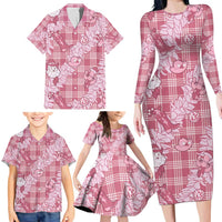 Pink Palaka Hawaii Cowboy Christmas Family Matching Long Sleeve Bodycon Dress and Hawaiian Shirt Paniolo Mix Maile Lei LT7 - Polynesian Pride