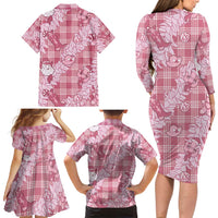 Pink Palaka Hawaii Cowboy Christmas Family Matching Long Sleeve Bodycon Dress and Hawaiian Shirt Paniolo Mix Maile Lei LT7 - Polynesian Pride