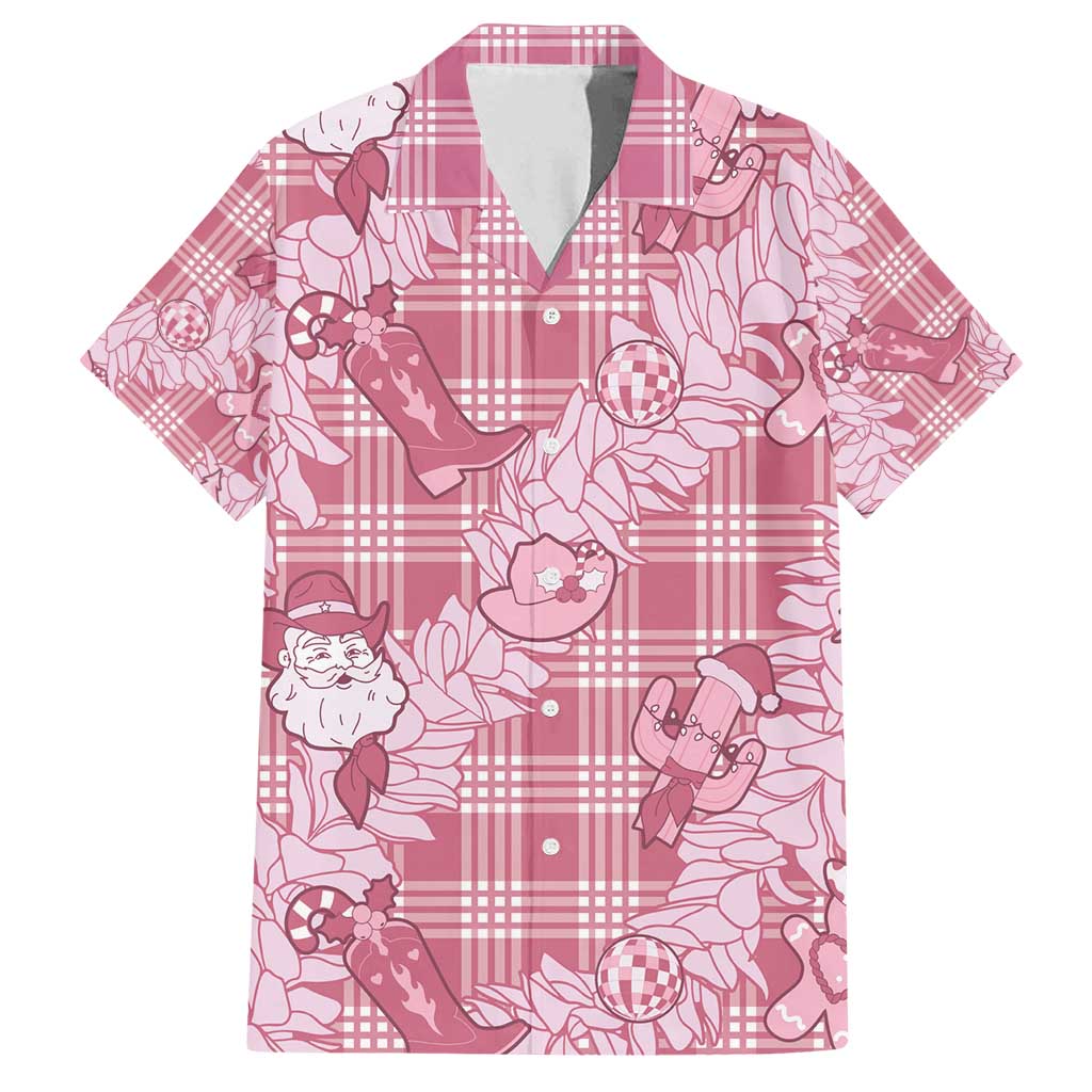 Pink Palaka Hawaii Cowboy Christmas Family Matching Long Sleeve Bodycon Dress and Hawaiian Shirt Paniolo Mix Maile Lei LT7 Dad's Shirt - Short Sleeve Pink - Polynesian Pride