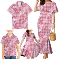 Pink Palaka Hawaii Cowboy Christmas Family Matching Mermaid Dress and Hawaiian Shirt Paniolo Mix Maile Lei LT7 - Polynesian Pride