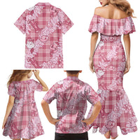 Pink Palaka Hawaii Cowboy Christmas Family Matching Mermaid Dress and Hawaiian Shirt Paniolo Mix Maile Lei LT7 - Polynesian Pride