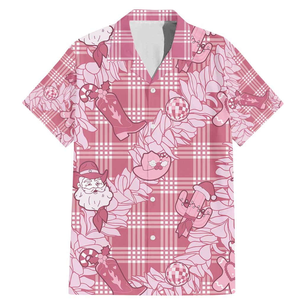Pink Palaka Hawaii Cowboy Christmas Family Matching Mermaid Dress and Hawaiian Shirt Paniolo Mix Maile Lei LT7 Dad's Shirt - Short Sleeve Pink - Polynesian Pride