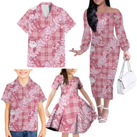Pink Palaka Hawaii Cowboy Christmas Family Matching Off The Shoulder Long Sleeve Dress and Hawaiian Shirt Paniolo Mix Maile Lei LT7 - Polynesian Pride