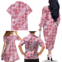Pink Palaka Hawaii Cowboy Christmas Family Matching Off The Shoulder Long Sleeve Dress and Hawaiian Shirt Paniolo Mix Maile Lei LT7 - Polynesian Pride