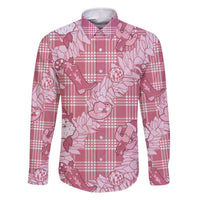Pink Palaka Hawaii Cowboy Christmas Family Matching Off The Shoulder Long Sleeve Dress and Hawaiian Shirt Paniolo Mix Maile Lei LT7 Dad's Shirt - Long Sleeve Pink - Polynesian Pride